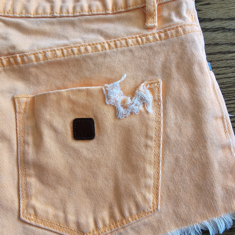 Roxy Bright Orange Diatressed Button Fly Jean Sho… - image 4